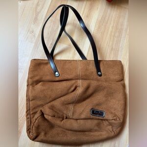 Brown Suede Tote Bag with Dark Brown Straps